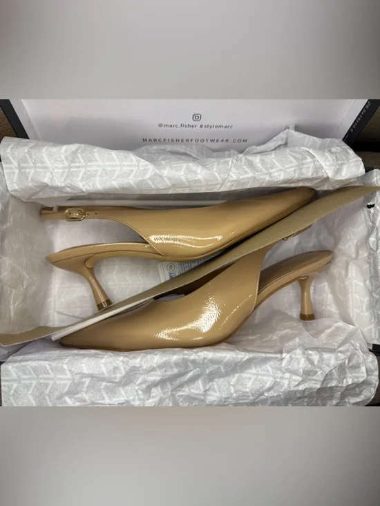 Marc Fisher Neutral Slingback Pointed Kitten Heels, Size 7 - Picture 16 of 16